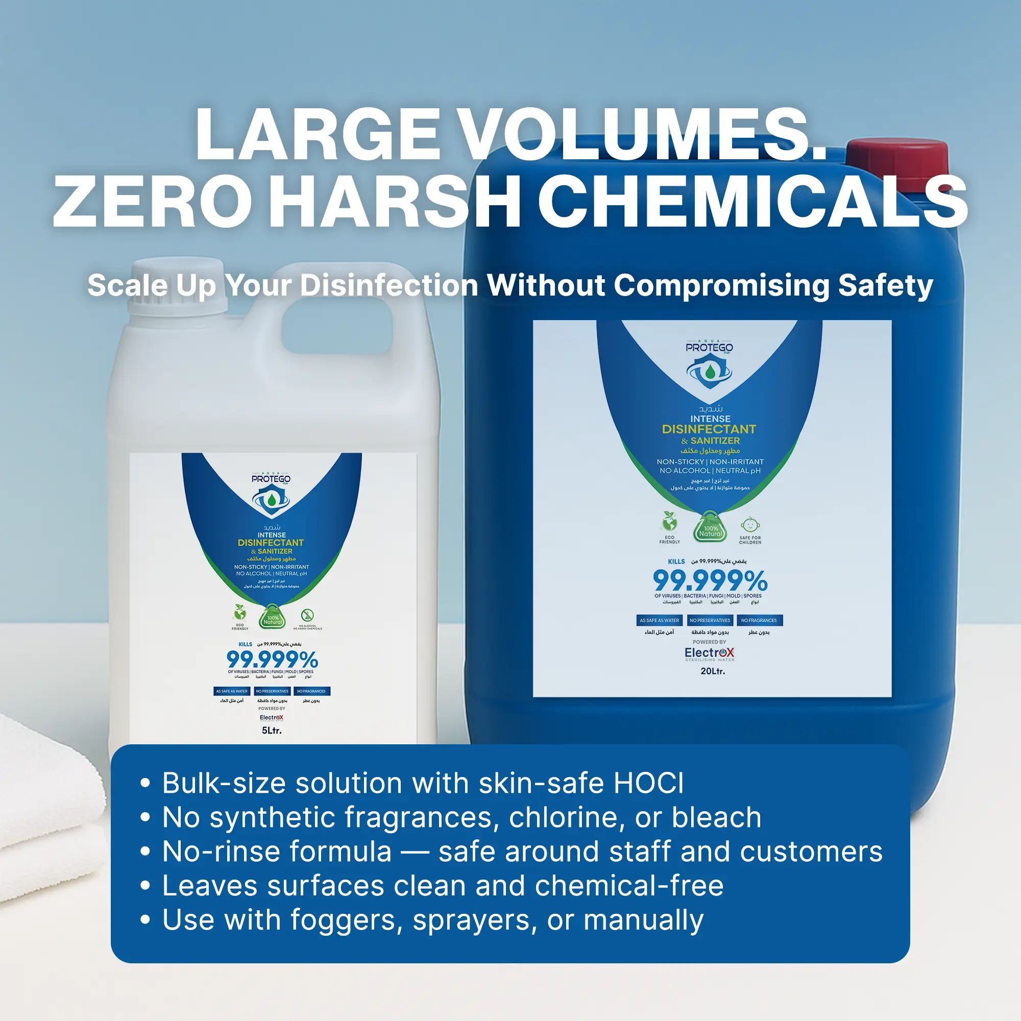 Aqua Protego Hypochlorous Acid Disinfectant 20L – Non-Toxic, Alcohol-Free HOCl Solution | Hospital-Grade Bulk Disinfectant for Fogging, Spraying & Mopping | Safe for All Surfaces - Image 4